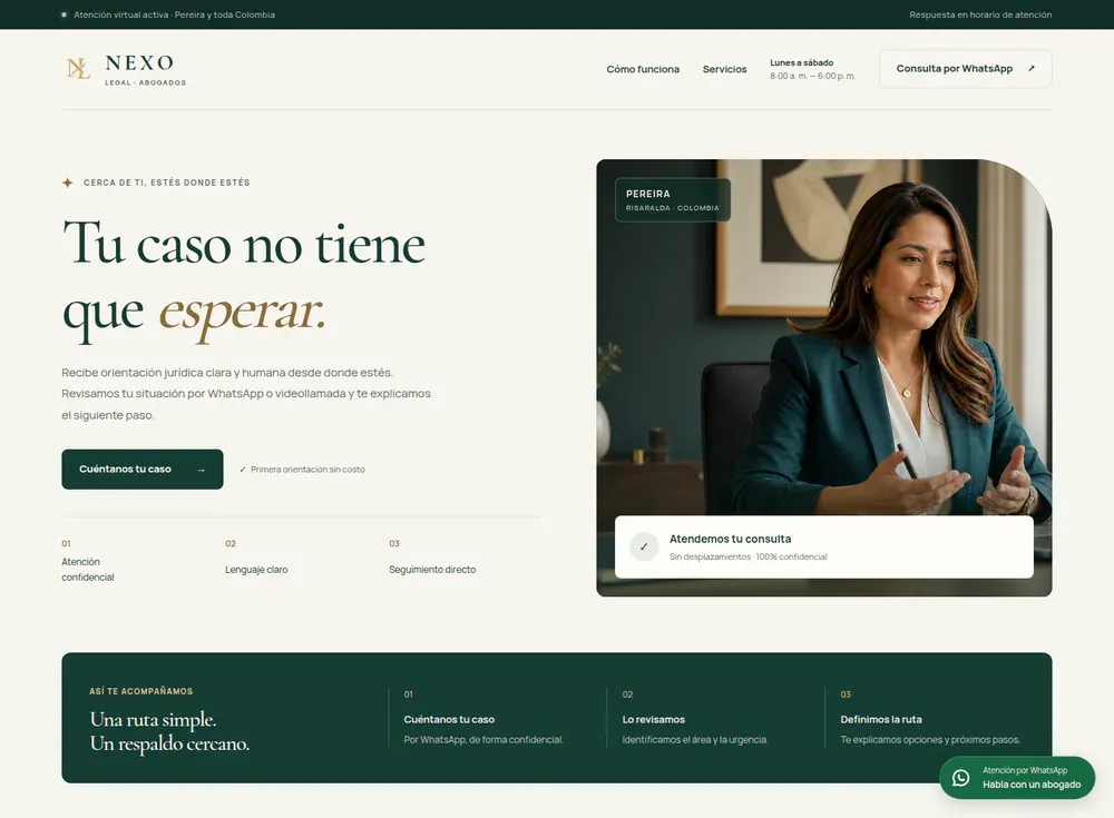Landing page de Nexo Legal en vista de portátil