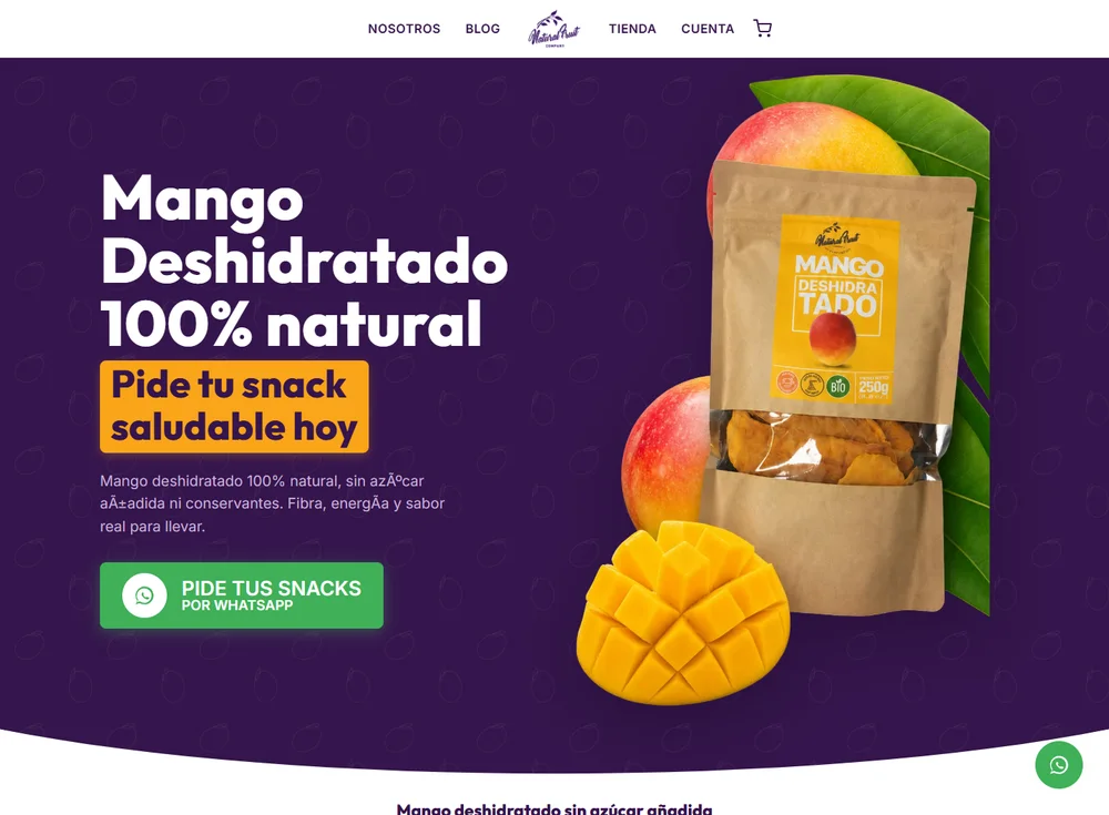 Sitio web de mango deshidratado Natural Fruit en vista de portatil