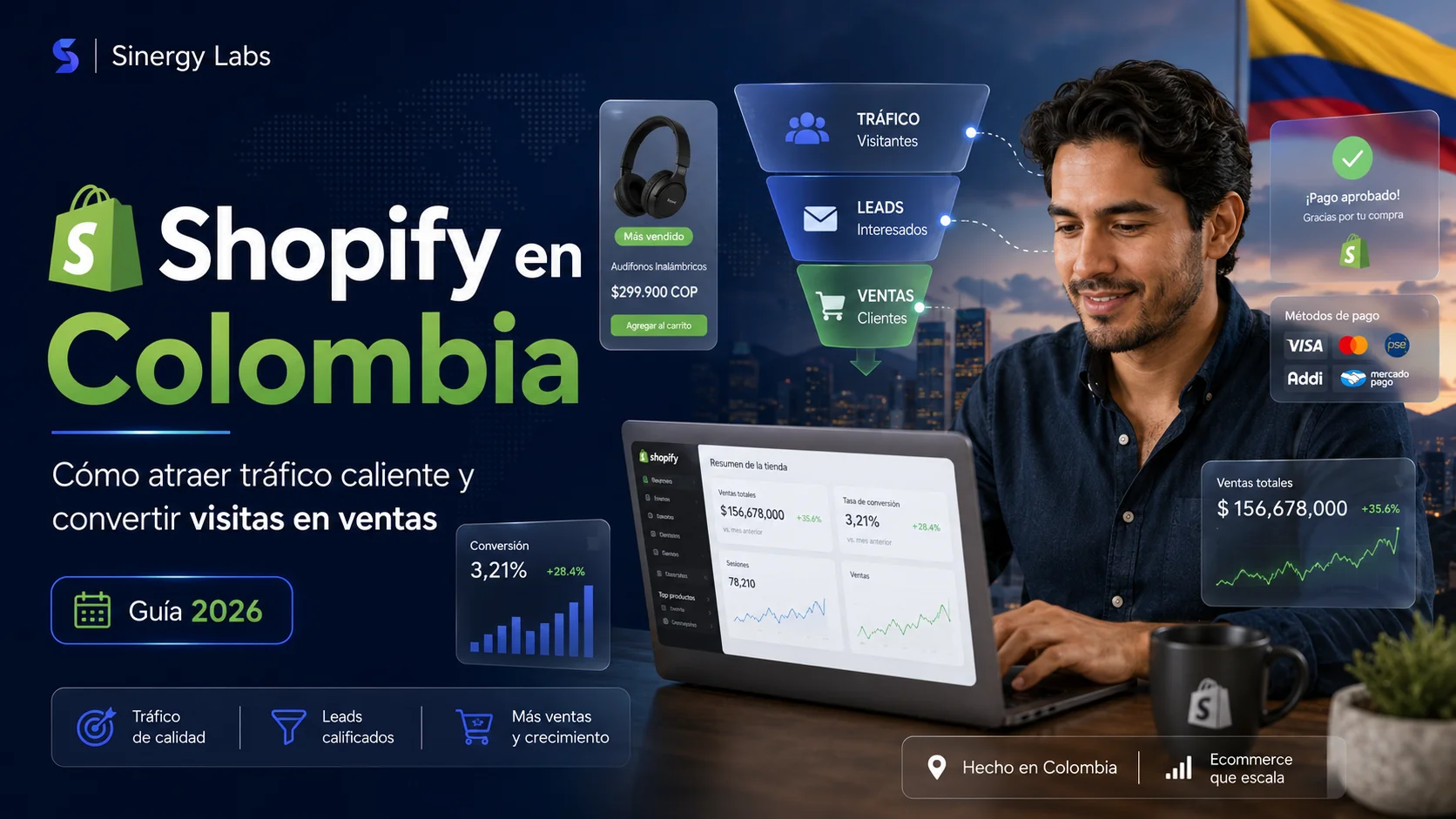 Estrategia de embudo de ventas para tiendas Shopify en Colombia con marketing digital y conversión